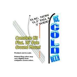 ICE COLD BEER Feather Banner Flag Kit (Flag, Pole, & Ground 