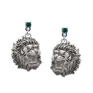  Large Lion   Mascot Emerald Swarovski Post Charm Earrings 