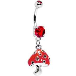  Ruby Red Gem Magic Mushroom Dangle Belly Ring: Jewelry