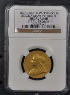   AU58 GREAT BRITAIN GOLD MEDAL VICTORIA DIAMOND JUBILEE BHM 3506  