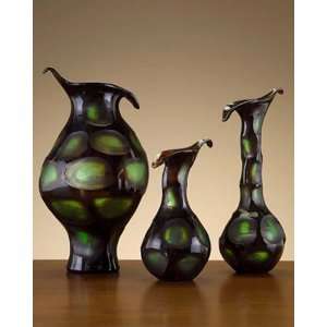 Small Green and Black Carved Glass Pitcher  Kitchen 