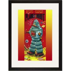  Black Framed/Matted Print 17x23, Planet Robot