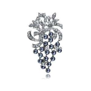   Rhinestone Faux Pearl Silver Tone Bead Berry Fruit Pin Brooch: Jewelry