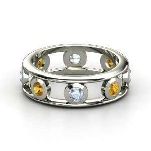 Dot Dash Band, Sterling Silver Ring with Aquamarine & Citrine