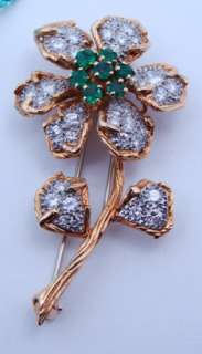 Tiffany & Co. 1960s 18K Gold Emerald & Diamond Pin  
