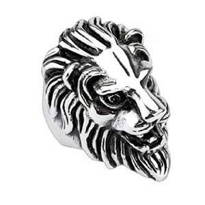  : Polished Stainless Steel Biker Ring For Men   Lion Design: Jewelry