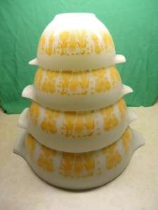   Pc. Pryex Amish butterprint Mixing Nesting Bowls Orange RARE  