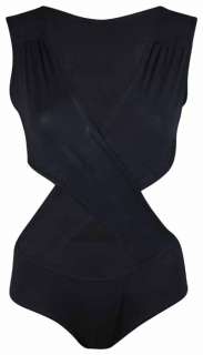 NEW WOMENS TWISTED CUT OUT BODYSUIT LADIES STRETCH SLEEVELESS LEOTARD 