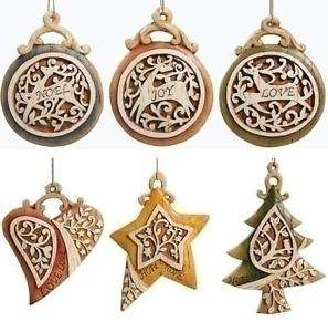 Christmas Ornament, Wood Look, Carved Asst. Designs  
