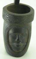 CARVED WOODEN Black FACE CUP SCOOP Wood Carving TRIBAL  