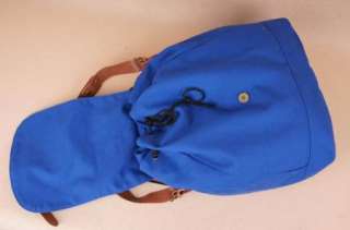 Blue/Beige Canvas Backpack Rucksack Bag Shoulder Retro  