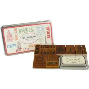 Cavallini Destinations Cities Travel Rubber Stamps in Tin 