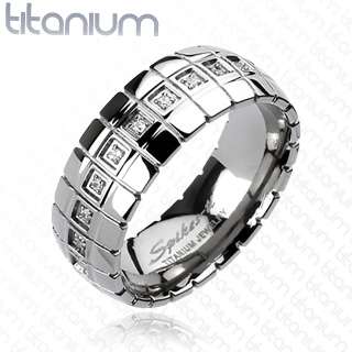 Titanium Mens Etched Groove Eternity Multi CZ Band Ring Size 9 13 