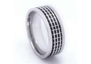 Stainless Steel Black Net Face Spinner Mens Ring Size 12 13  