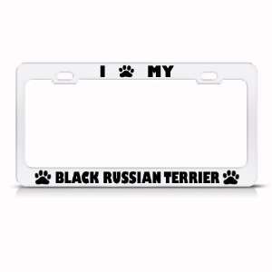  Black Russian Terrier Dog White Metal License Plate Frame 