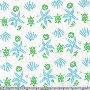  58 Wide Cotton Rib Knit Starfish Aqua/White Fabric By 
