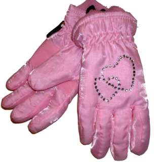 Girls Pink Rhinestone Winter Snow Gloves ski board M  