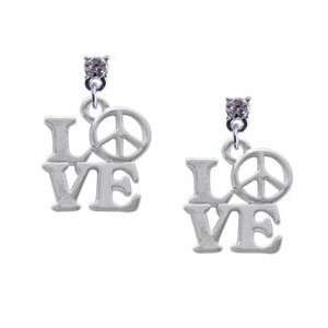  Love with Peace Sign Clear Swarovski Post Charm Earrings 