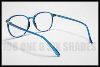 Classic VINTAGE Retro Round Clear Lens Eyeglasses BLUE Nerd Frame