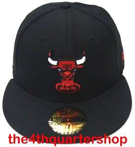 Chicago Bulls New Era 5950 Fitted All Blk Cap Red Bull  