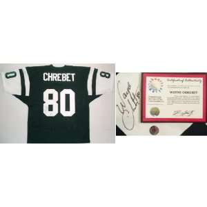  Wayne Chrebet Signed Green Custom Jersey: Sports 