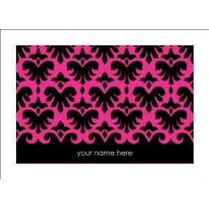 Personalized Stationery Note Cards with Damask Pattern   Lipstick Pink