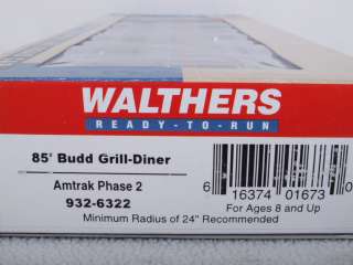 Walthers 6322 HO Budd Grill Diner Passenger Car Amtrak Phase 2  