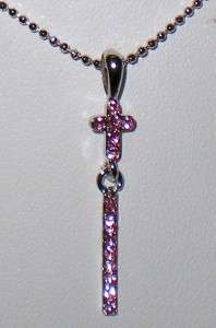   Dainty Pink Crystal Rhinestone Cross Necklace set in 14K WGP  