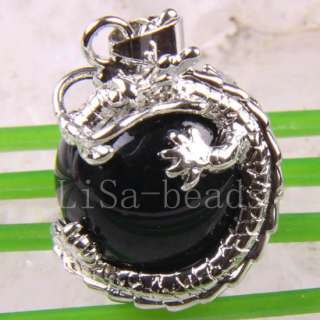 Black Agate Bead Dragon Gemstone Pendant 18KGP LK601  