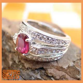 Size 7 Oval Cut Ruby Pink Zircon White Copper Ring 035  