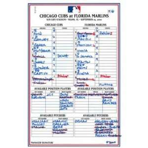 Cubs at Marlins 9 19 2010 Game Used Lineup Card   Other Game Used MLB 