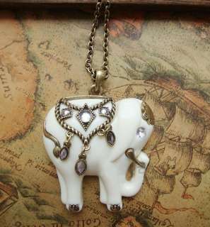 HOT Diamond White Elephant Pendant Long Necklace  