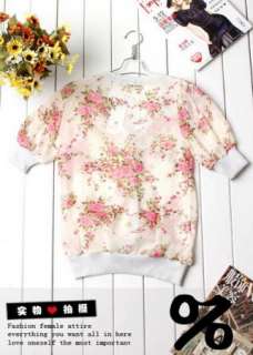 New Casual Flower Womens Chiffon Outerwears Tops s 8236  