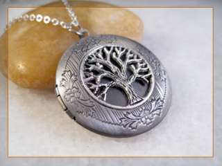 silver tone tree of life picture locket pendant necklace 8551