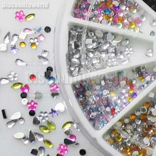 1500p Mix Shape Nail Art Glitter Tips Rhinestones Wheel  