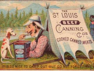 Hunting Dog tent CAMP gun St Louis Beef MEAT Trade Card  