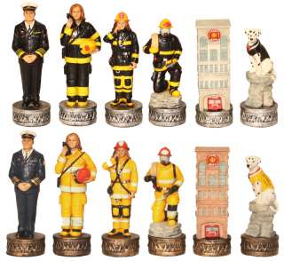Chess Set Pieces Firefighters Fire Men Women & Dogs NIB  