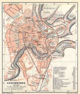 LUXEMBOURG Luxemburg: Antique City Map Plan. 1910  
