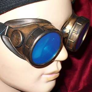Steampunk Goggles Glasses cyber lens Gold Blue cyber  