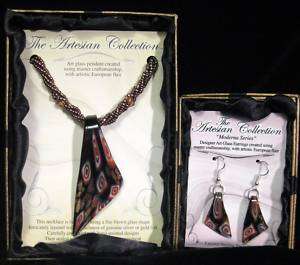 Artesian Art Glass Jewelry Necklace Earring Set Red New  