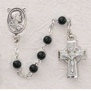   Rosary with Sterling Sacred Heart of Jesus Center and Crucifix, Boxed