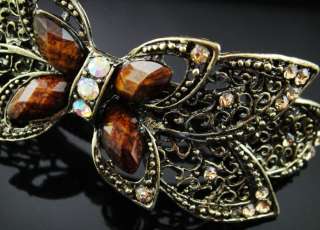 A38 54 Brown Beauty Resin Crystal Hair Clip Copper Tone A1028  