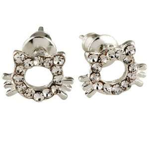  Handcrafted Cat Face Clear Crystal Earrings Animal Stud 