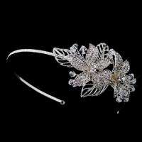 Silver Crystal Side Accented Floral Bridal Headband  