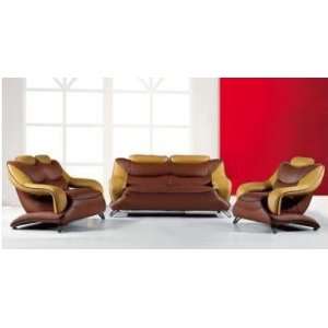   Modern Dark Brown and Light Brown Leather Sofa Set