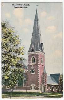 Canada Prescott ON St Johns Church 1934 Col. Postcard, damaged corner 