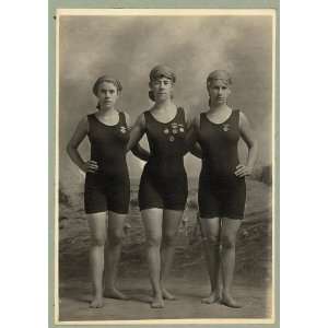   swimsuits and wearing their swimming competition medals 1910 Home