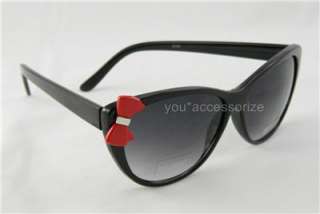 White/Black Kitty Retro Vintage Wayfarer Bow Ribbon Sunglasses Cat Eye 