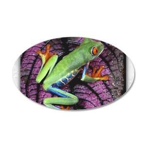  22x14 Oval Wall Vinyl Sticker Red Eyed Tree Frog on Purple 