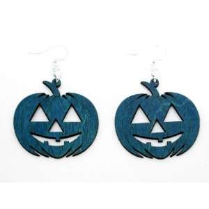  Teal Pumpkin Jack O Lantern Wooden Earrings: GTJ: Jewelry